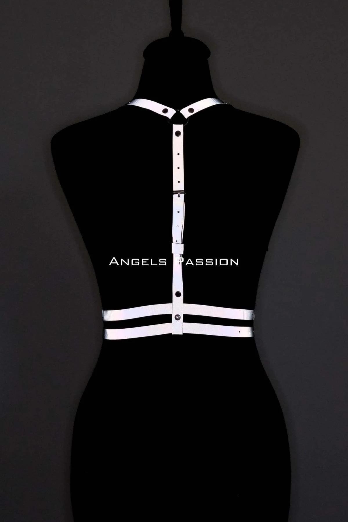 Black Reflective Chest Harness with Chrome Buckles