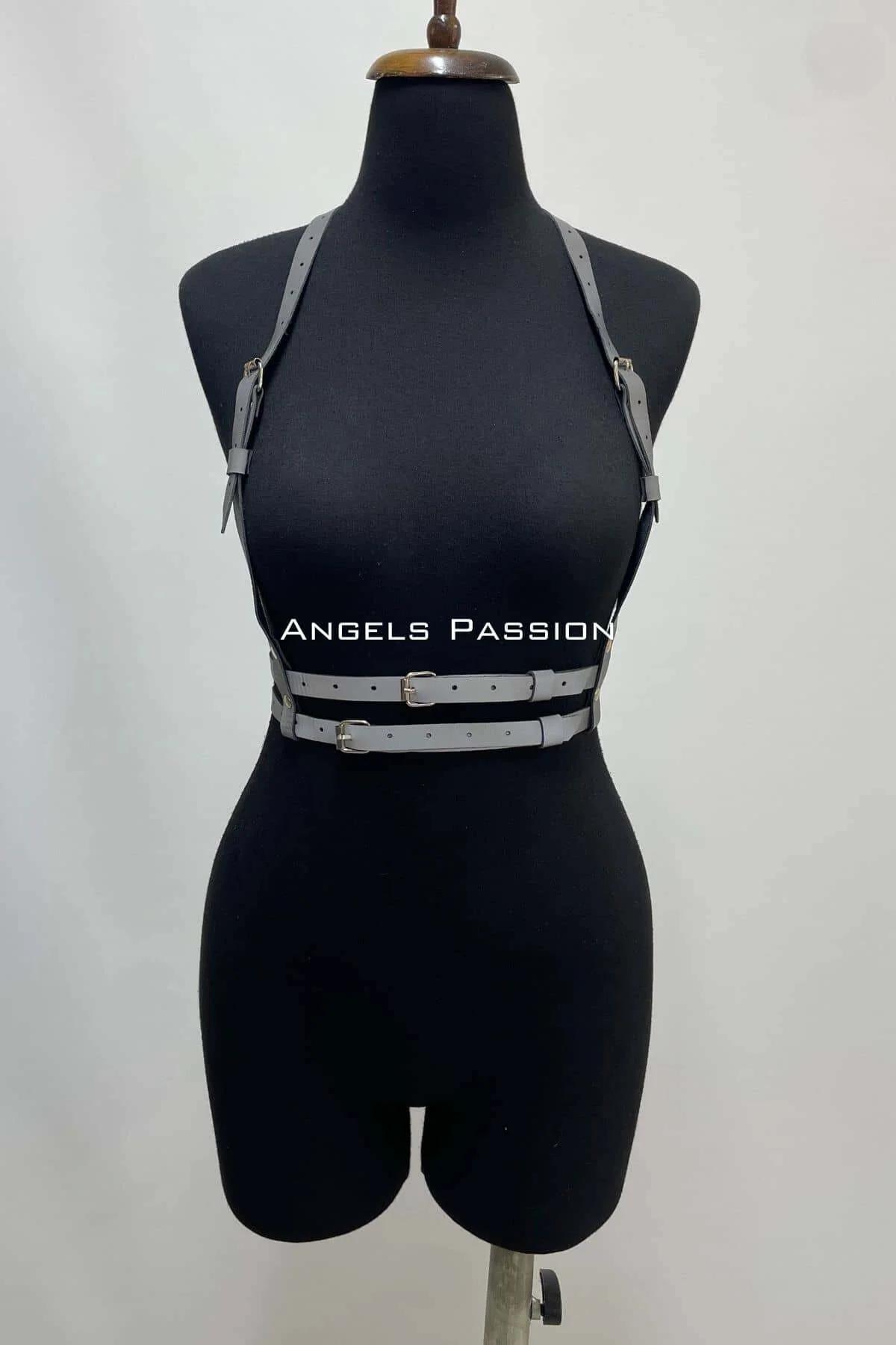 Black Reflective Chest Harness with Chrome Buckles