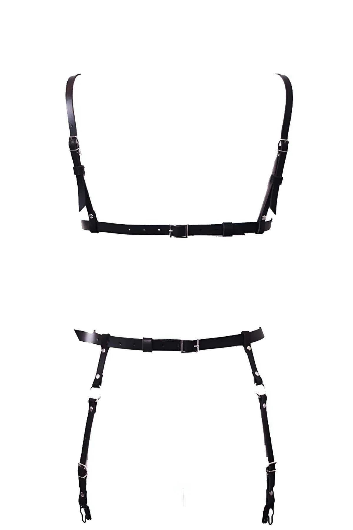 siyah vegan deri göğüs harness X-çapraz bant detayı merkezi gümüş O-ring