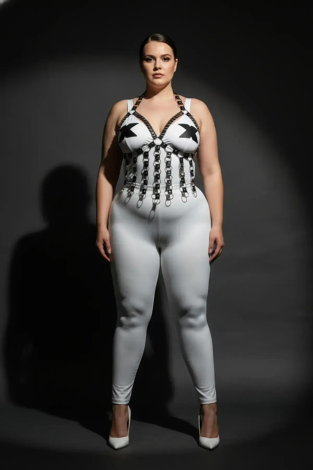 büyük beden kadın siyah harness XL beden aksesuar moda kombininde