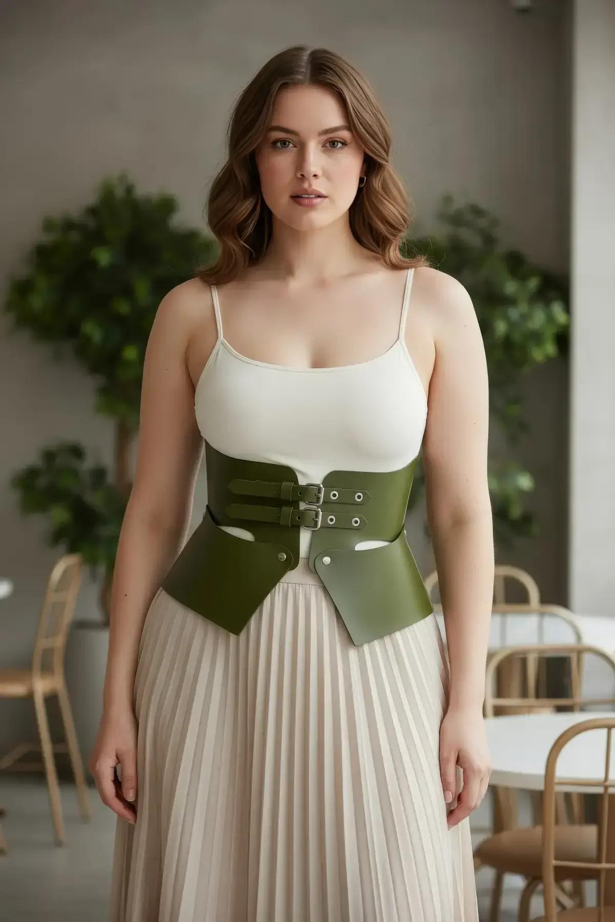 Wide Corset Belt with Peplum Waist Detail