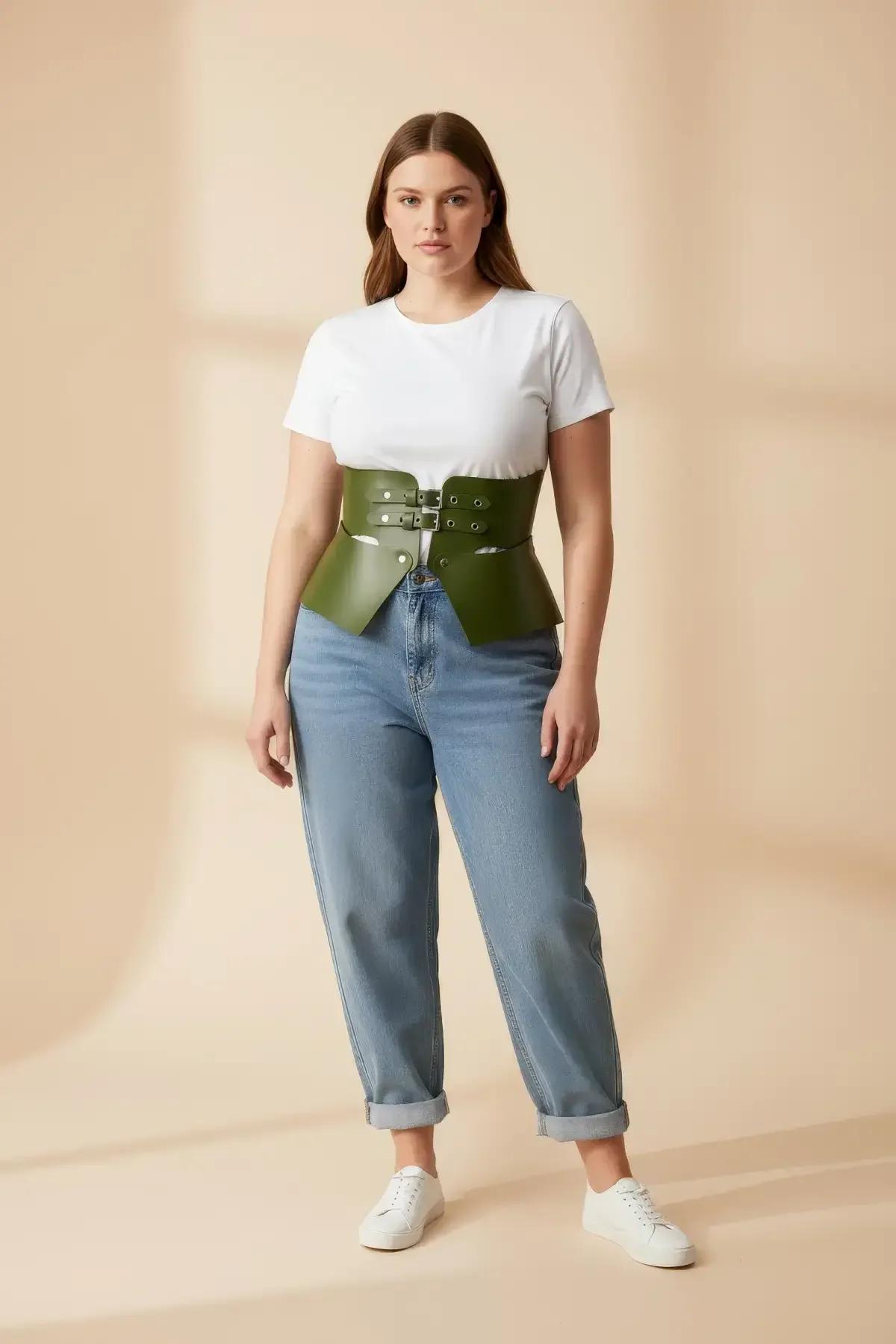 Wide Corset Belt with Peplum Waist Detail