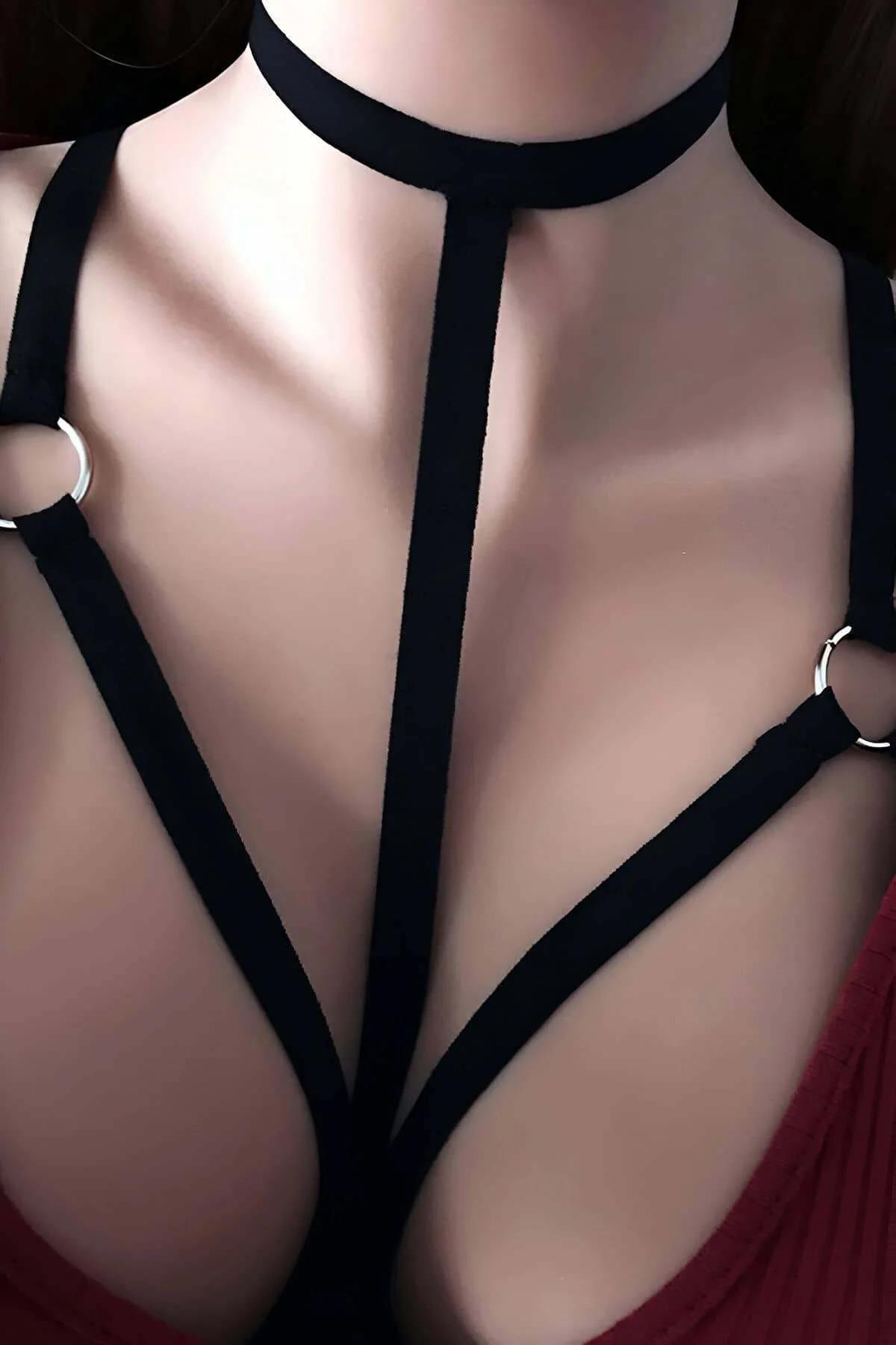 büyük beden siyah elastik harness 2XL 3XL beden üzerinde görünüm