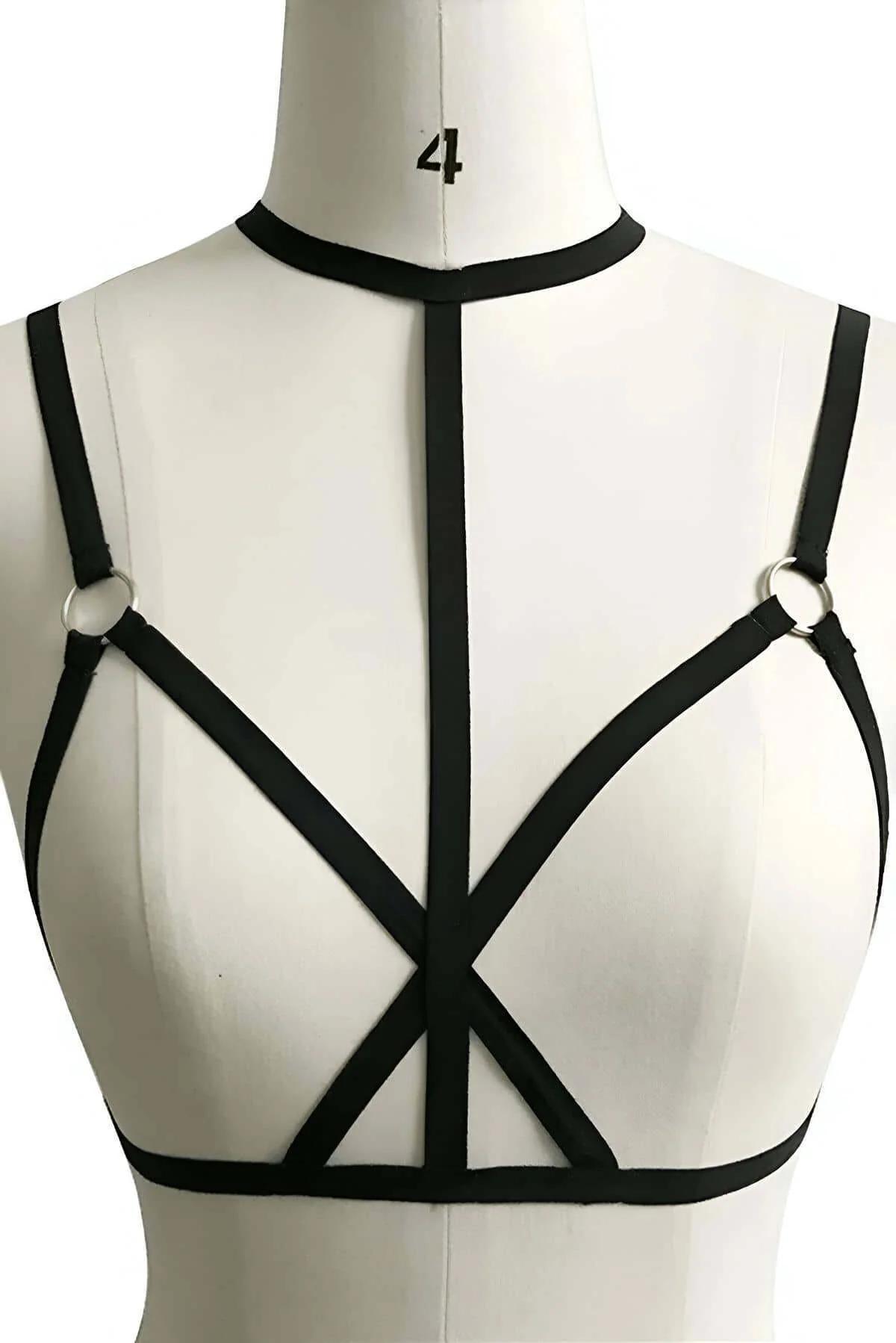 siyah lastik bant harness yandan profil choker halkası ve göğüs çerçevesi