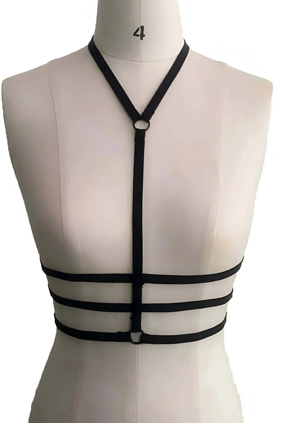 Black Strappy Body Harness with O-Ring Accent