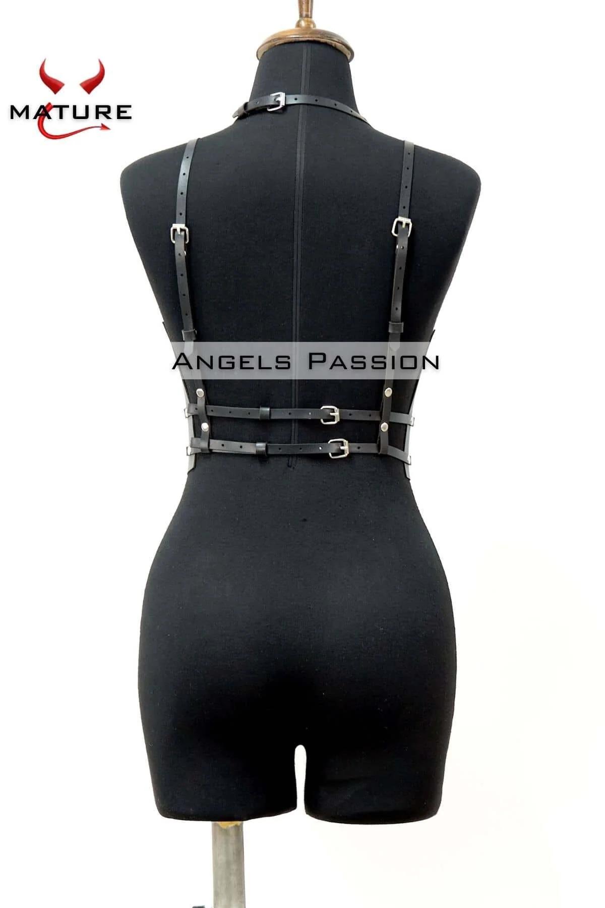 Black Studded Body Harness with Parallel Straps and Underbust O-Ring