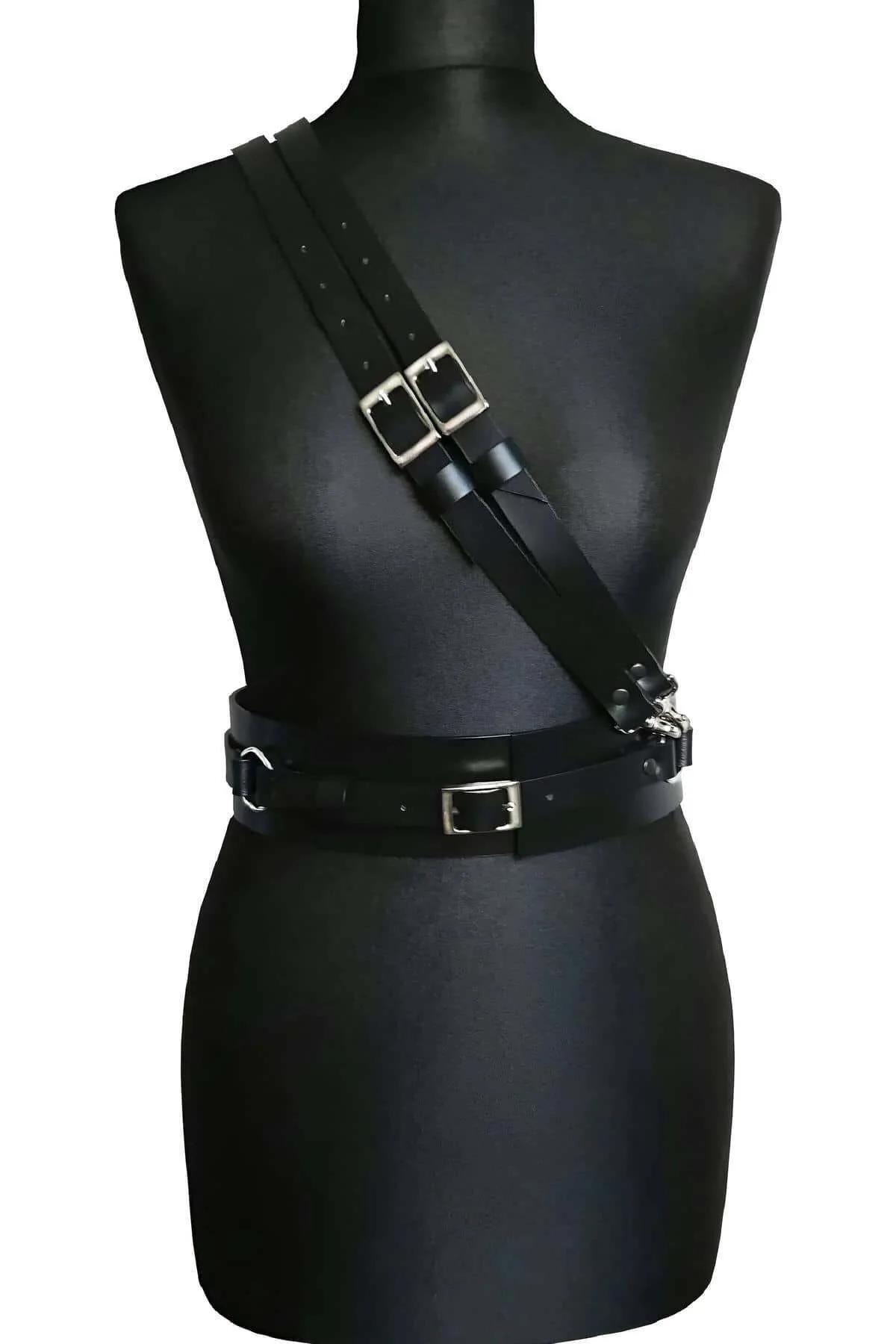 siyah harness kemer bel çevresi ayarlanabilir delikli kayış aksesuar kullanım