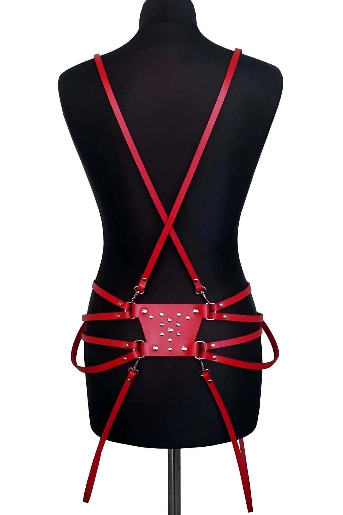 kırmızı deri harness omuz bant genişliği 1,5 cm ölçü detayı