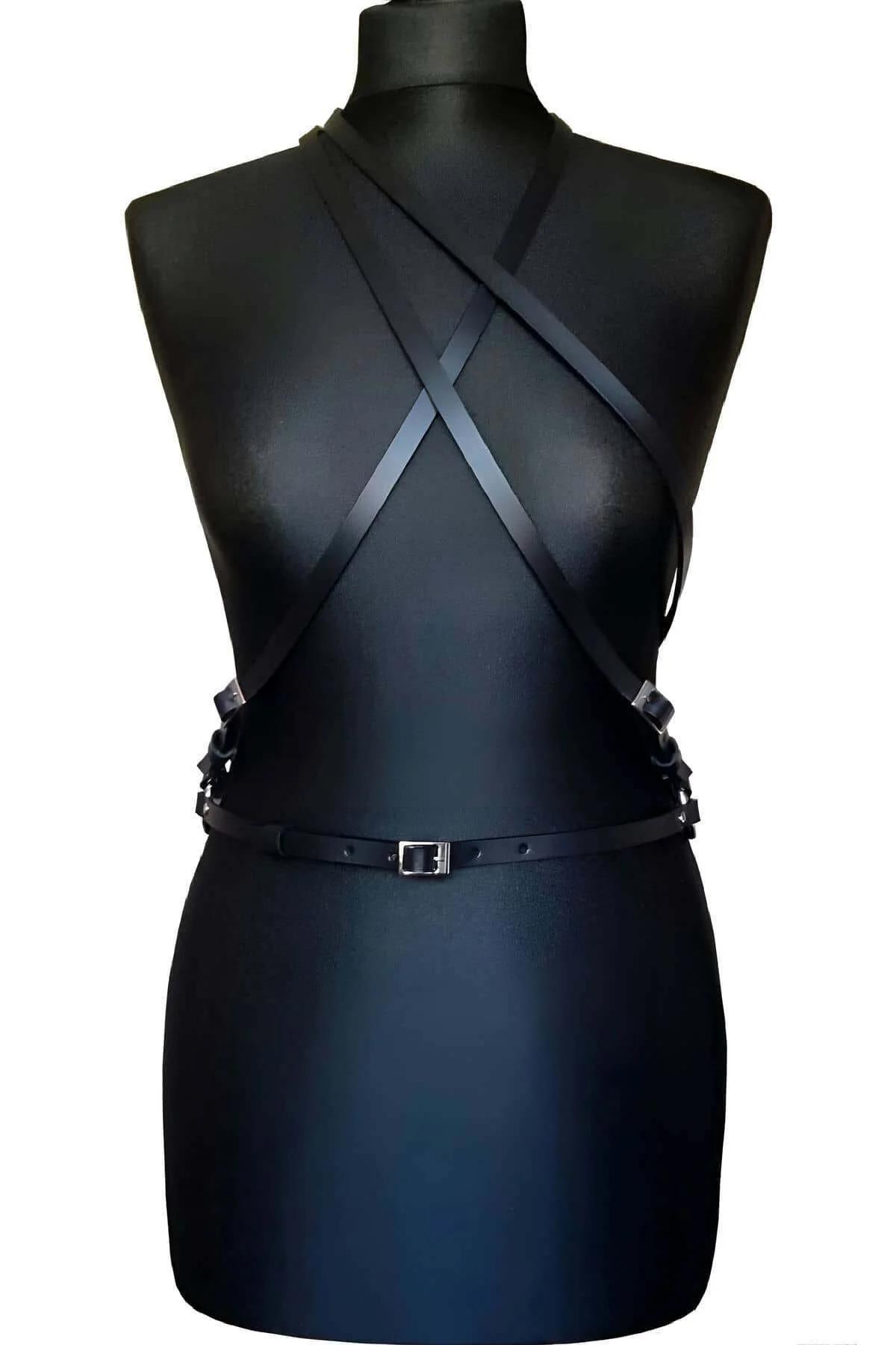 gümüş dikdörtgen toka bel kemeri detayı siyah beden harness