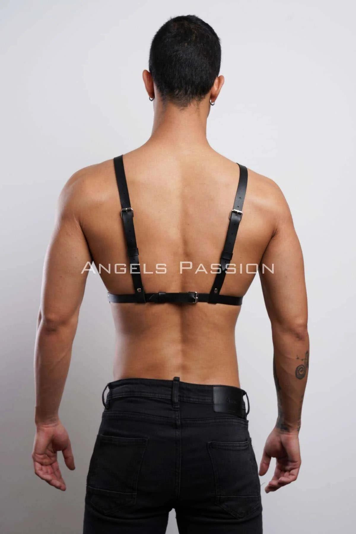 Black Faux Leather Chest Harness with V-Strap Configuration