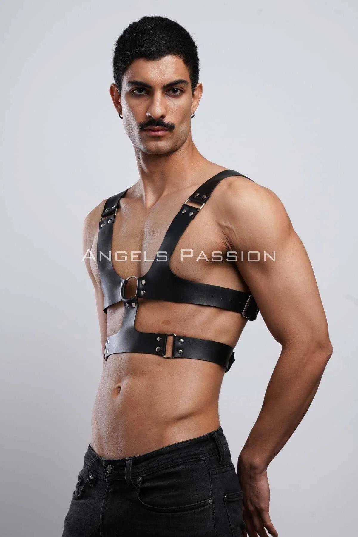 Black Double-Strap Chest Harness with Brass O-Ring