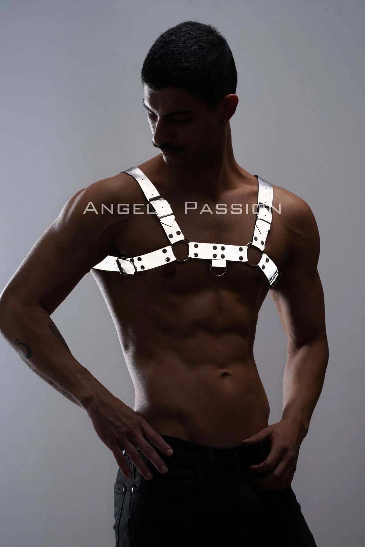 White Reflective Chest Harness with Dual O-Rings and Black Rivets