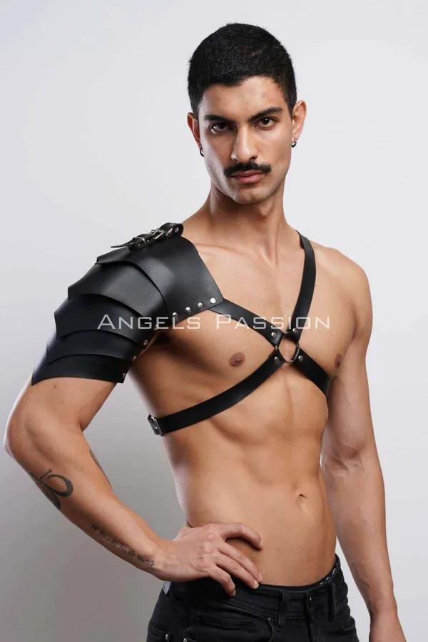 siyah vegan deri gladyatör tek omuz harness zırh panelli cosplay aksesuar