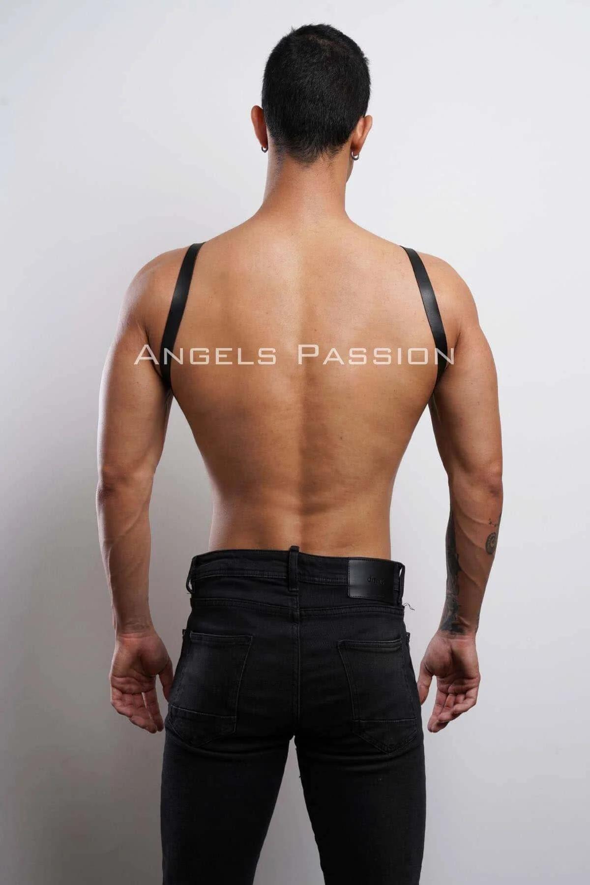 Black Faux Leather Chest Harness with Dual Silver O-Rings