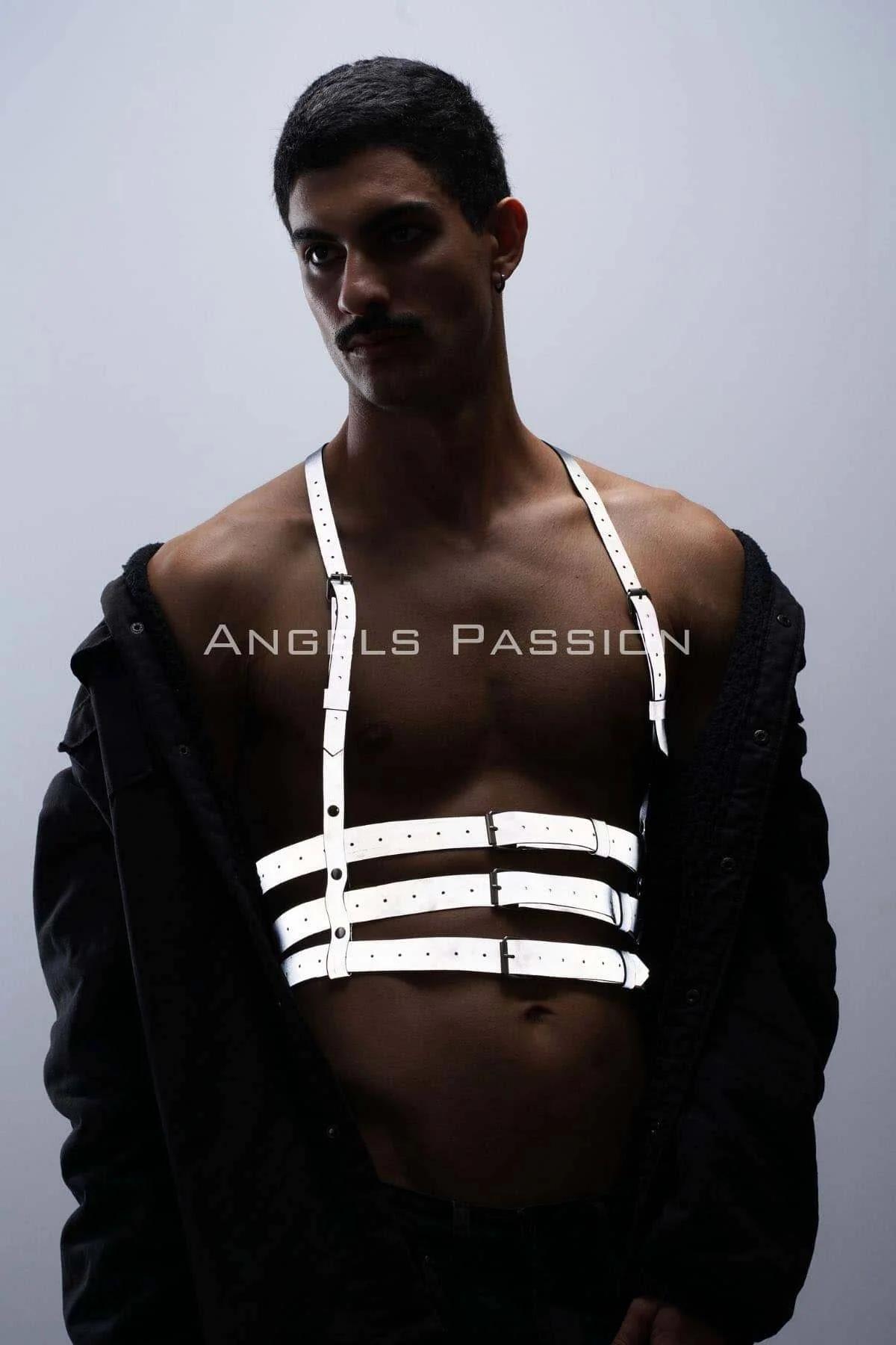 White Reflective Chest Harness with Horizontal Bands