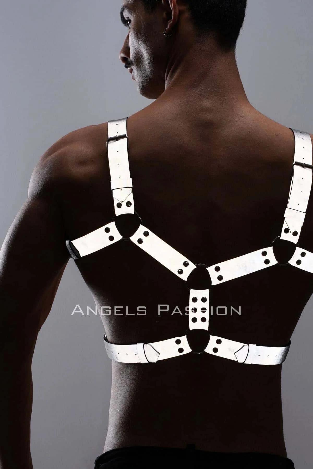 White Reflective Chest and Leg Harness Set with O-Ring Hardware