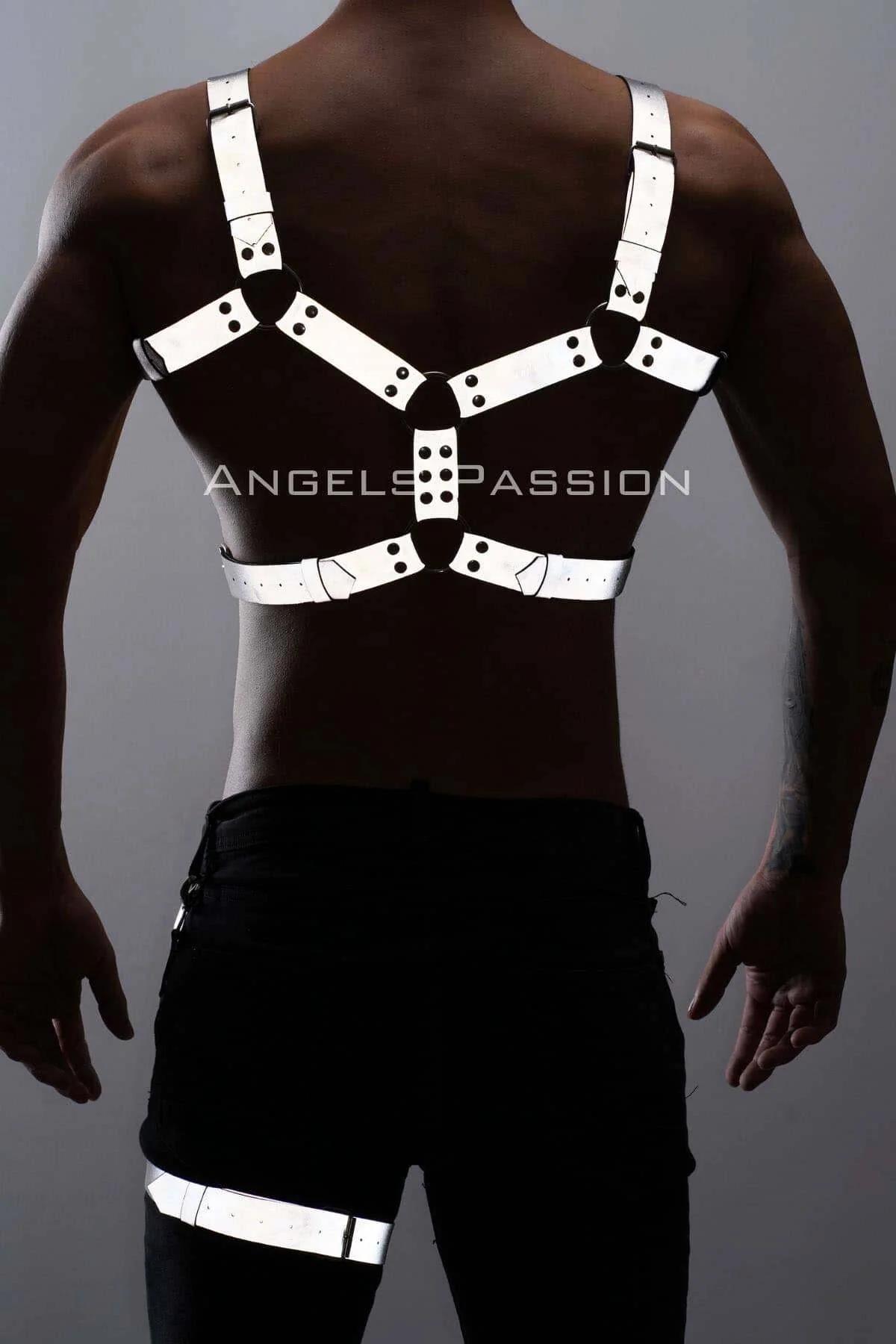 White Reflective Chest and Leg Harness Set with O-Ring Hardware