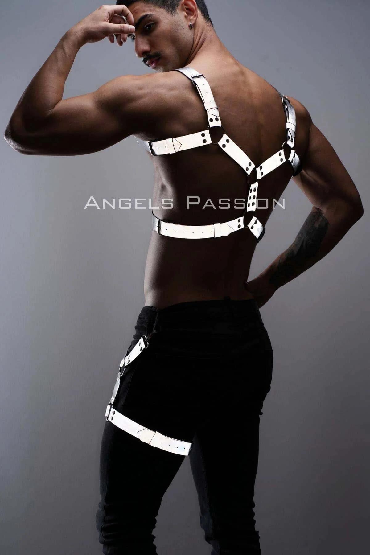 White Reflective Chest and Leg Harness Set with O-Ring Hardware