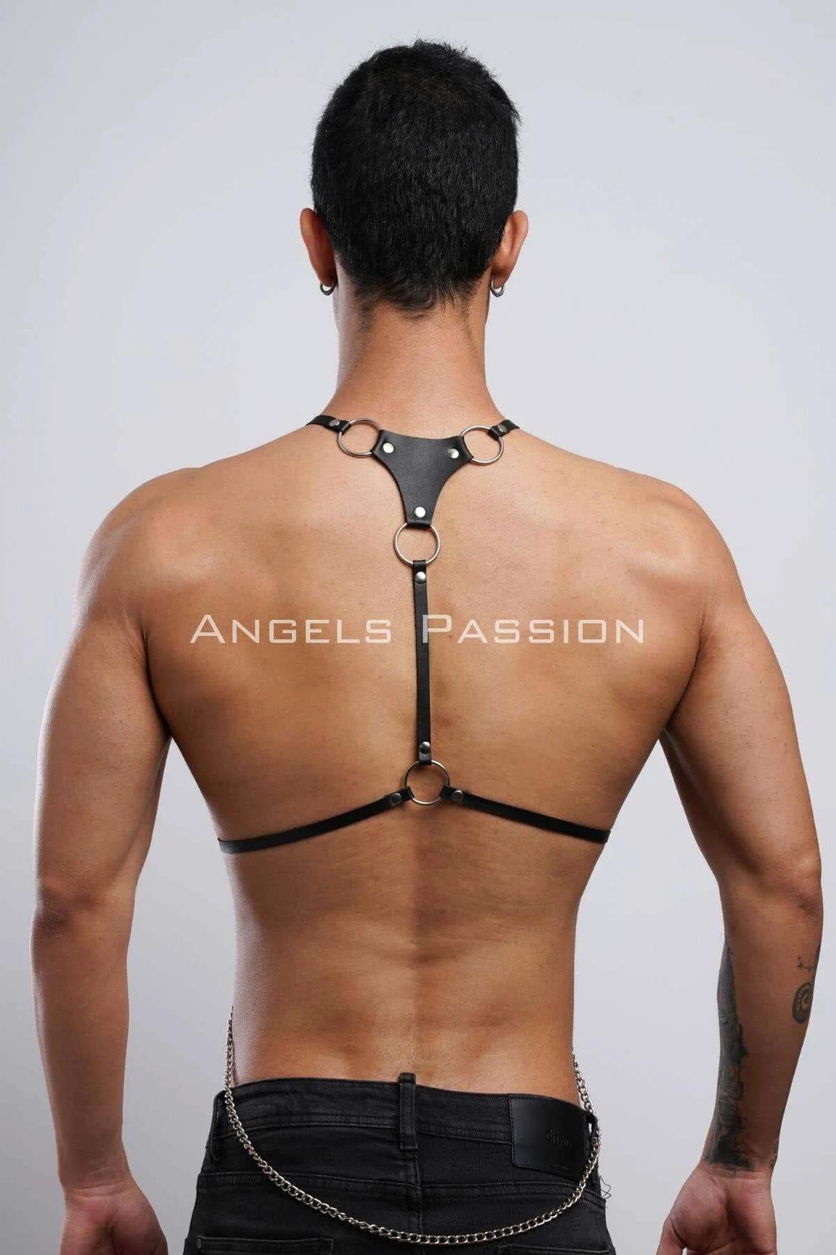 Black Faux Leather Body Harness with Removable Chain Drape