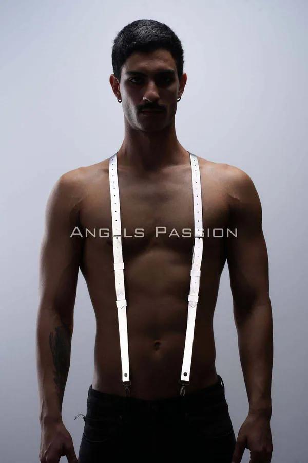reflektörlü pantolon askısı beyaz parlayan bantlar Y-şekilli metal klipsli erkek clubwear aksesuar