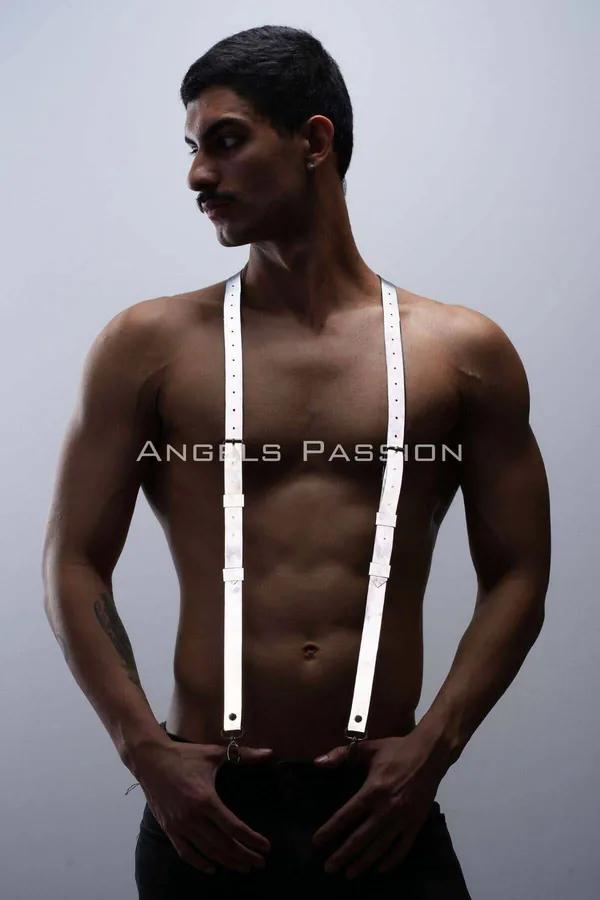 reflektörlü pantolon askısı beyaz parlayan bantlar Y-şekilli metal klipsli erkek clubwear aksesuar