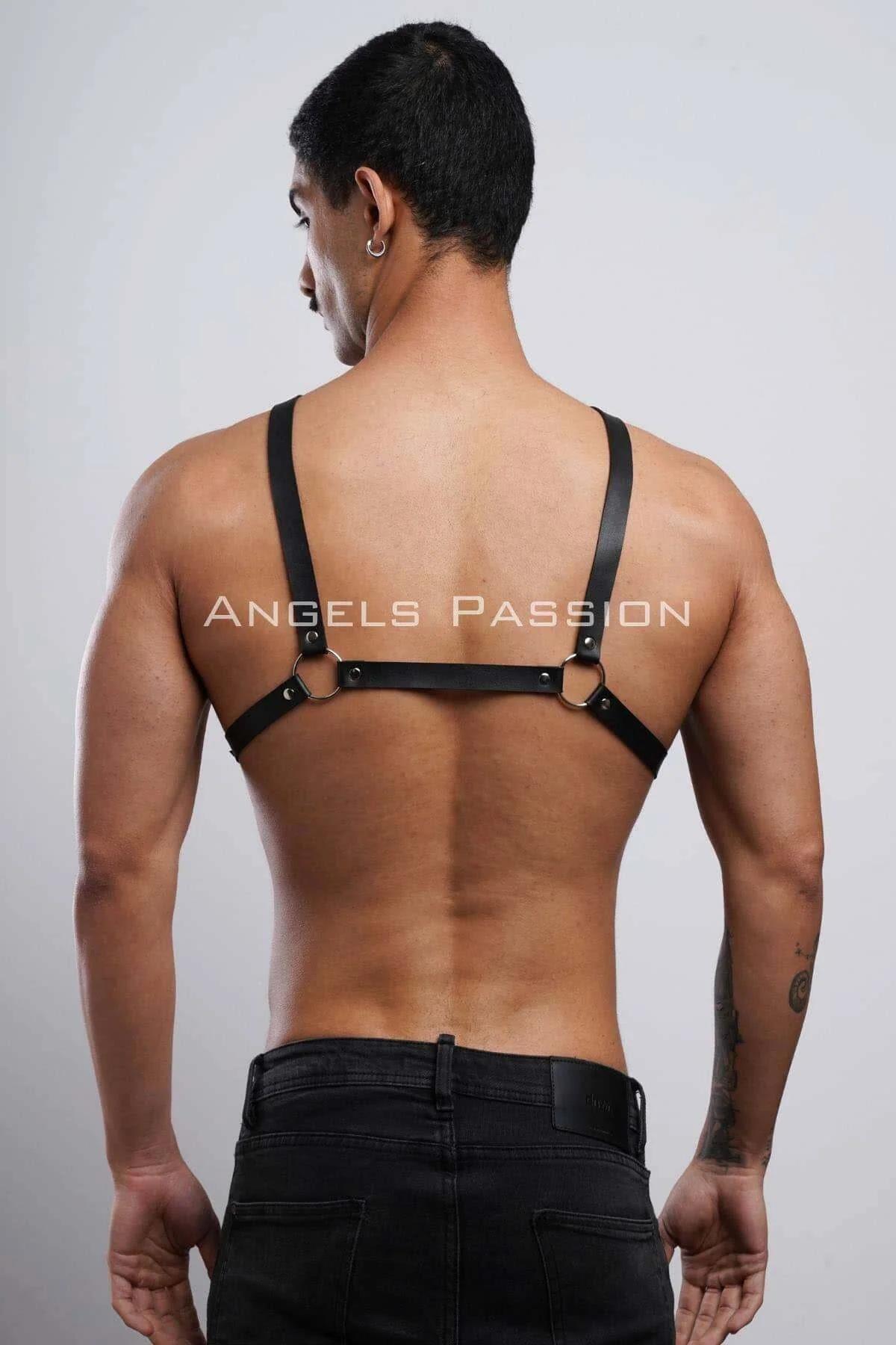 Structured Faux Leather Chest Harness with Dual Silver O-Rings