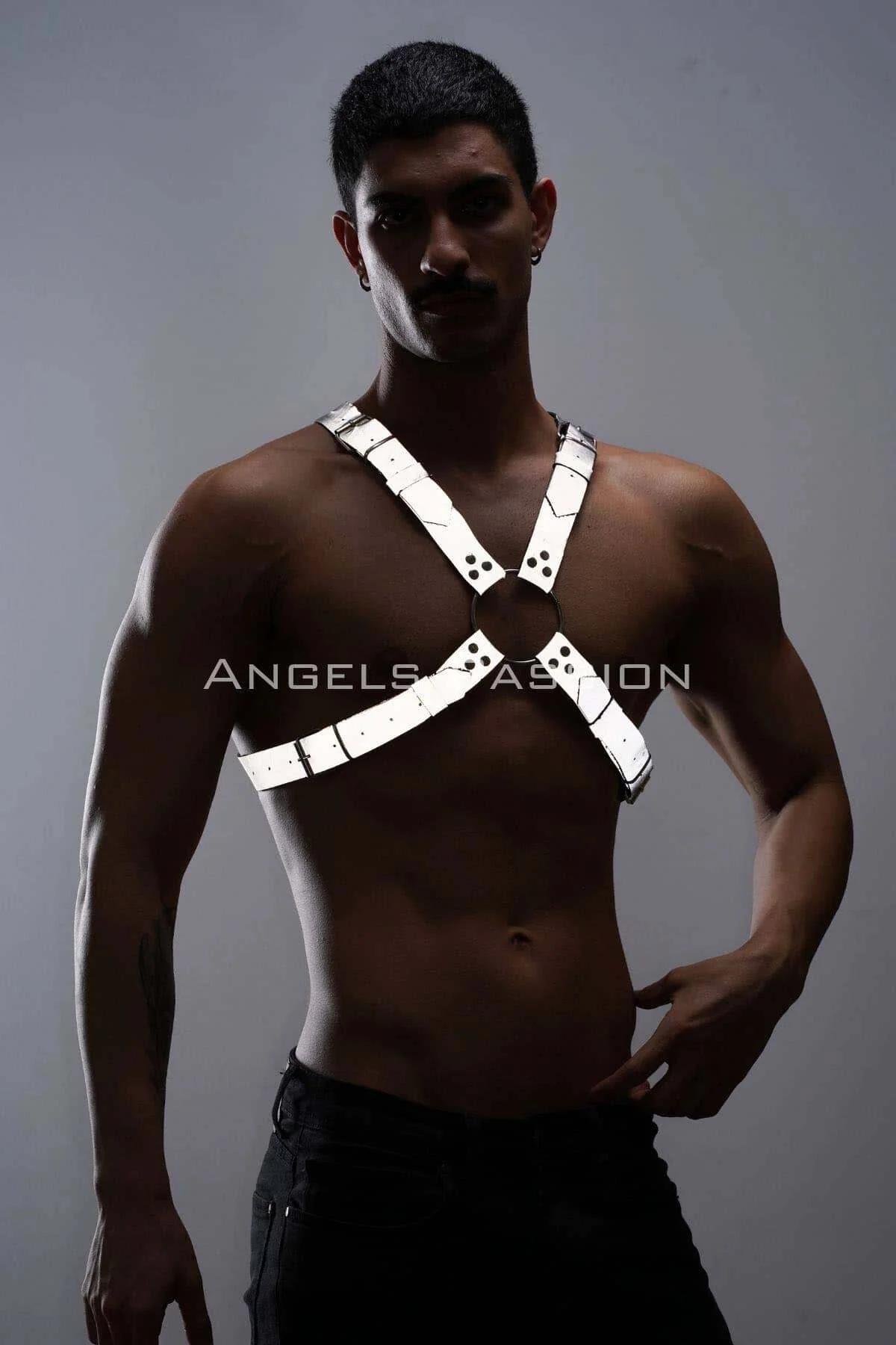 White Reflective Chest Harness with Cross-Strap O-Ring