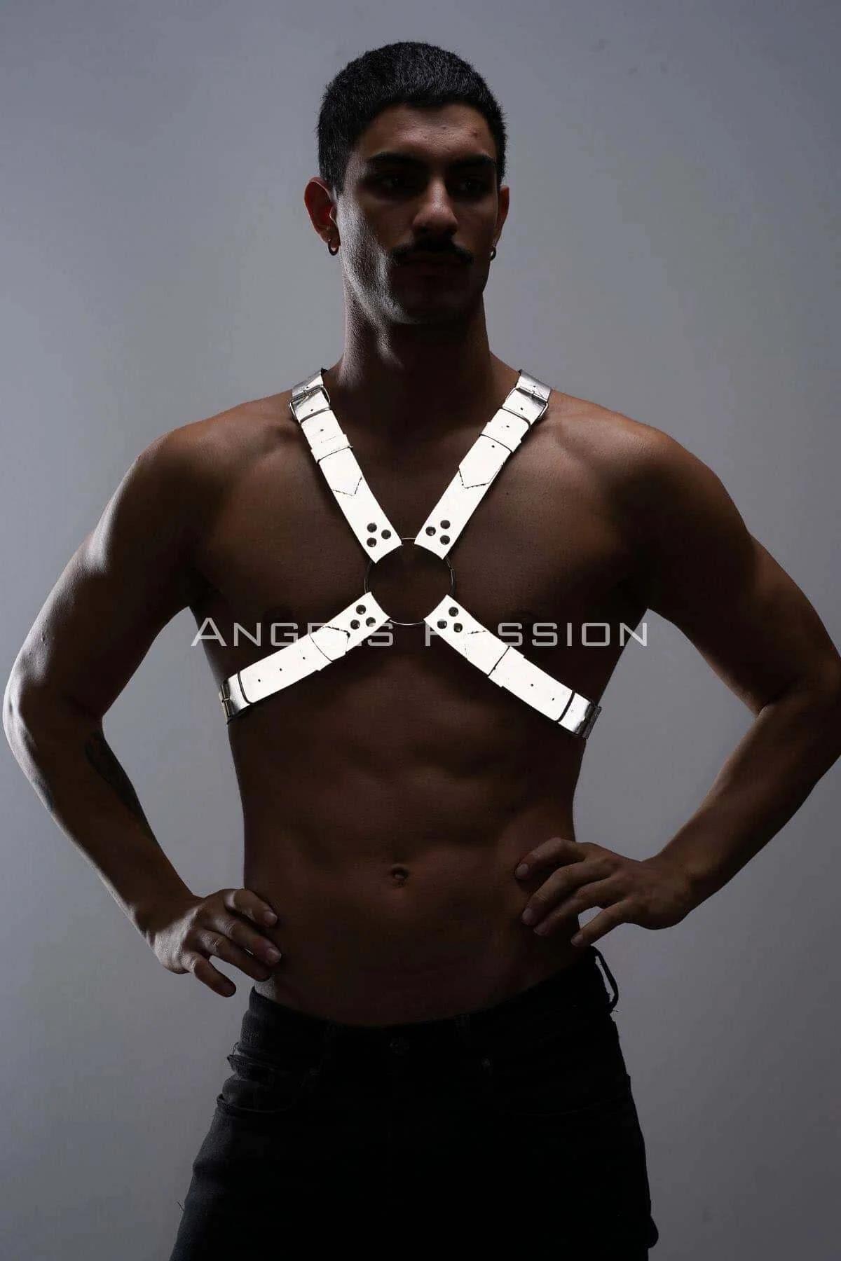 White Reflective Chest Harness with Cross-Strap O-Ring