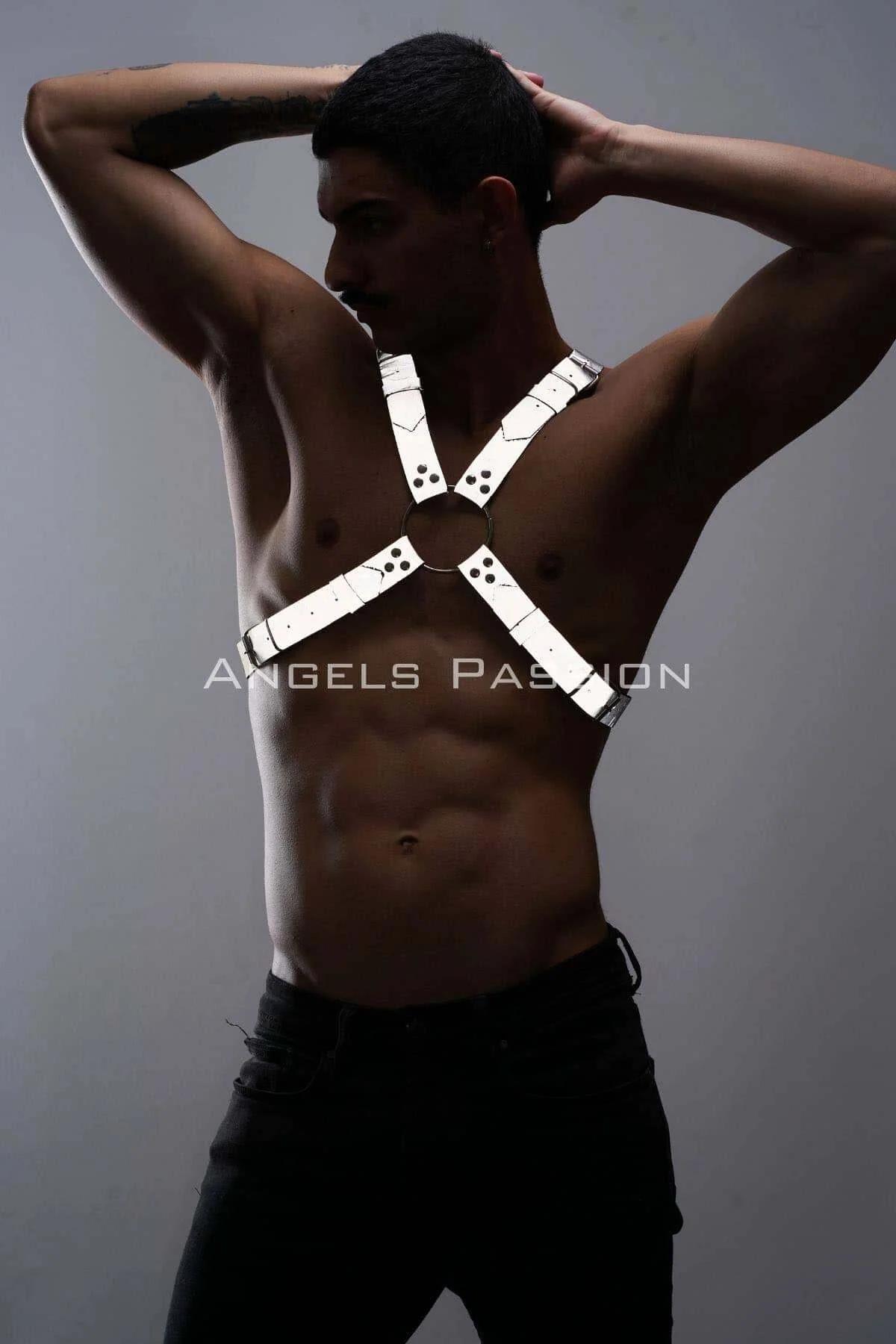 White Reflective Chest Harness with Cross-Strap O-Ring