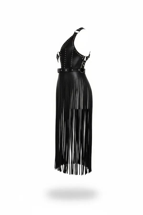 Fringe Body Harness Dress with Studded Halter