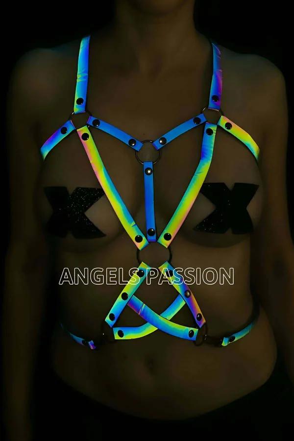 Reflective Rainbow Body Harness with Adjustable Straps