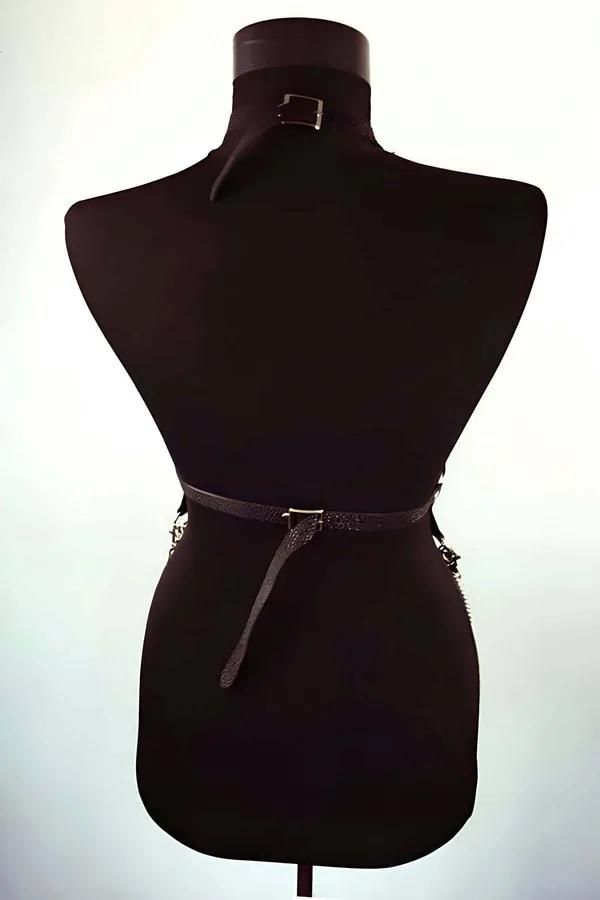 Faux Leather Full Body Harness with Multi-Chain Skirt