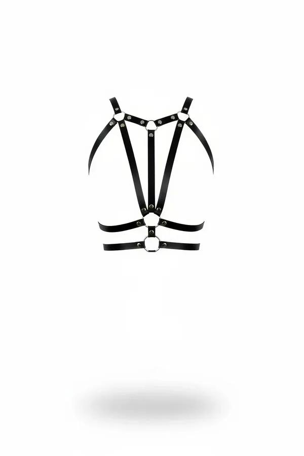 Multi-Strap Faux Leather Chest Harness with Central O-Rings