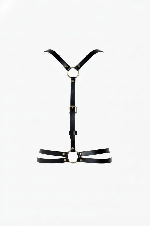 Adjustable Faux Leather Chest Harness with O-Rings