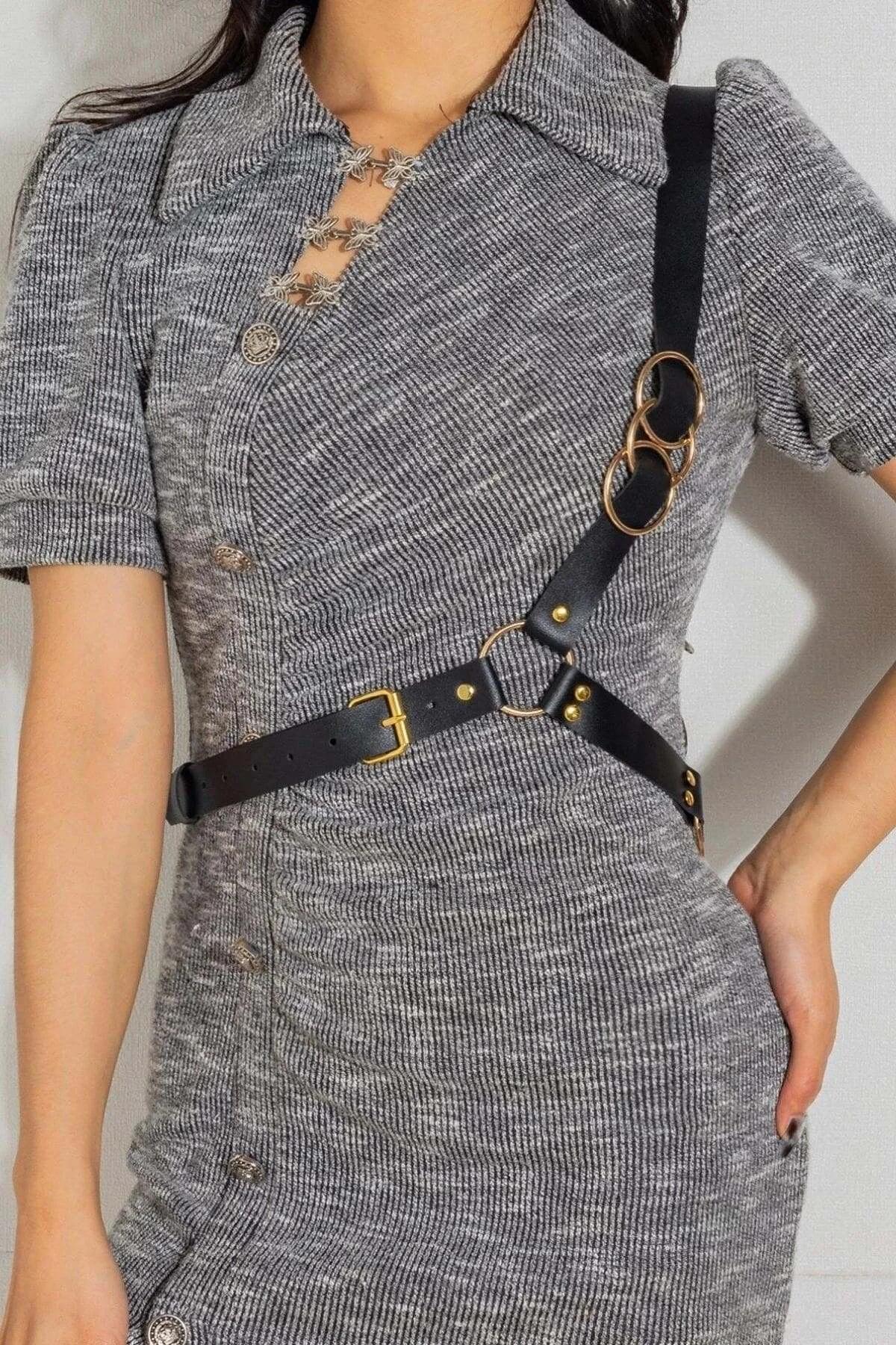 Adjustable Faux Leather Chest Harness with Triple O-Rings