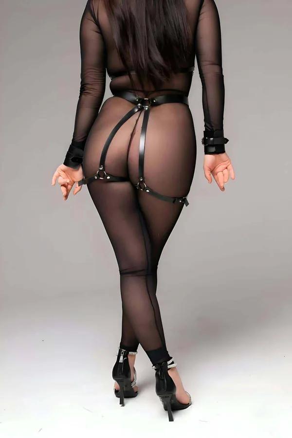 Full Body Faux Leather Harness with Chained Chest & Garter Skirt