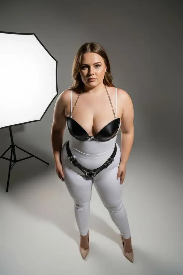 Black Faux Leather Bra Harness with Detachable Body Chain