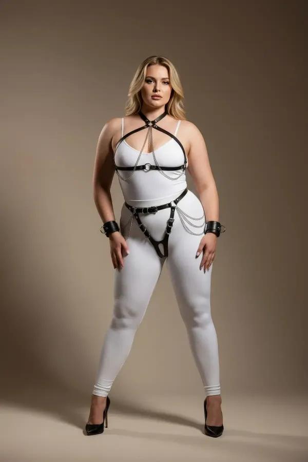 Black Faux Leather Full Body Harness with Choker & Cuffs