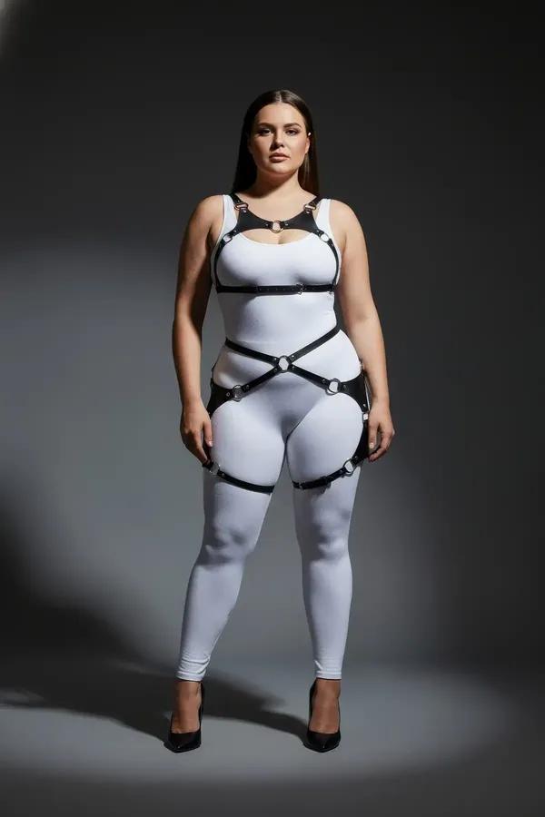 Adjustable Faux Leather Full Body Harness with O-Rings