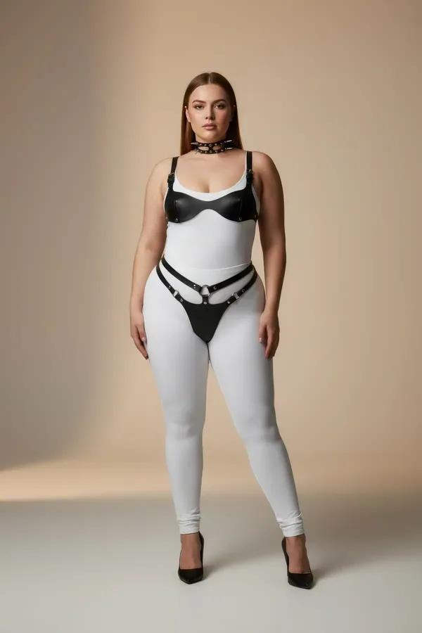Faux Leather Harness Set with Choker and O-Ring Detail