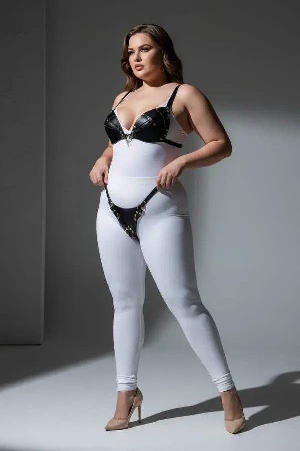 Studded Faux Leather Bra & Thong Harness Set