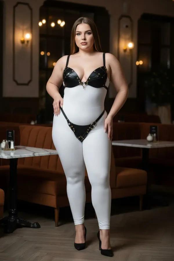Studded Faux Leather Bra & Thong Harness Set