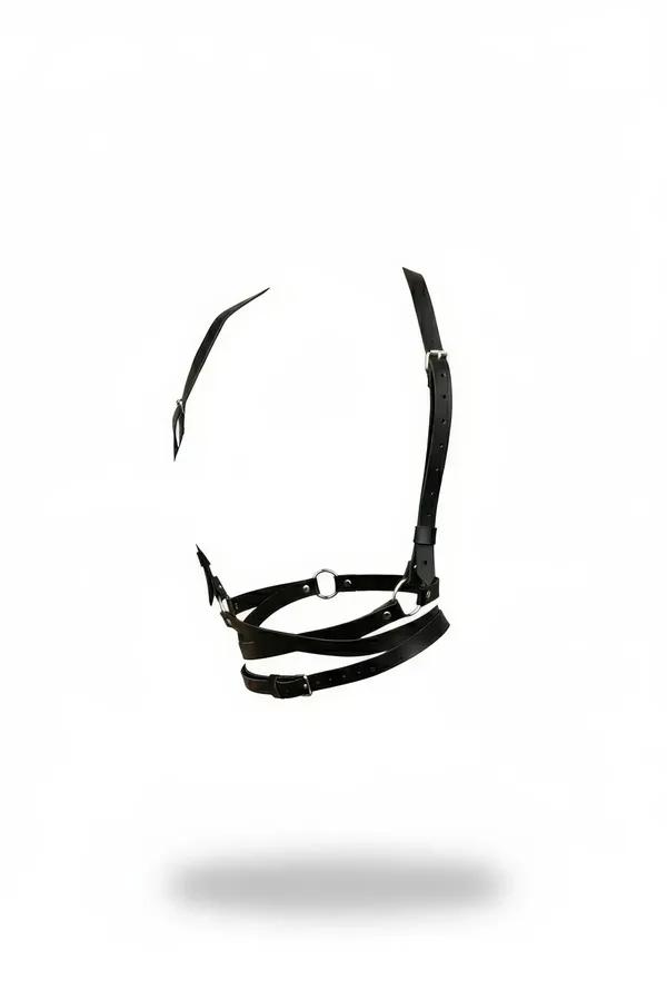 Black Faux Leather Multi-Strap Body Harness with O-Rings
