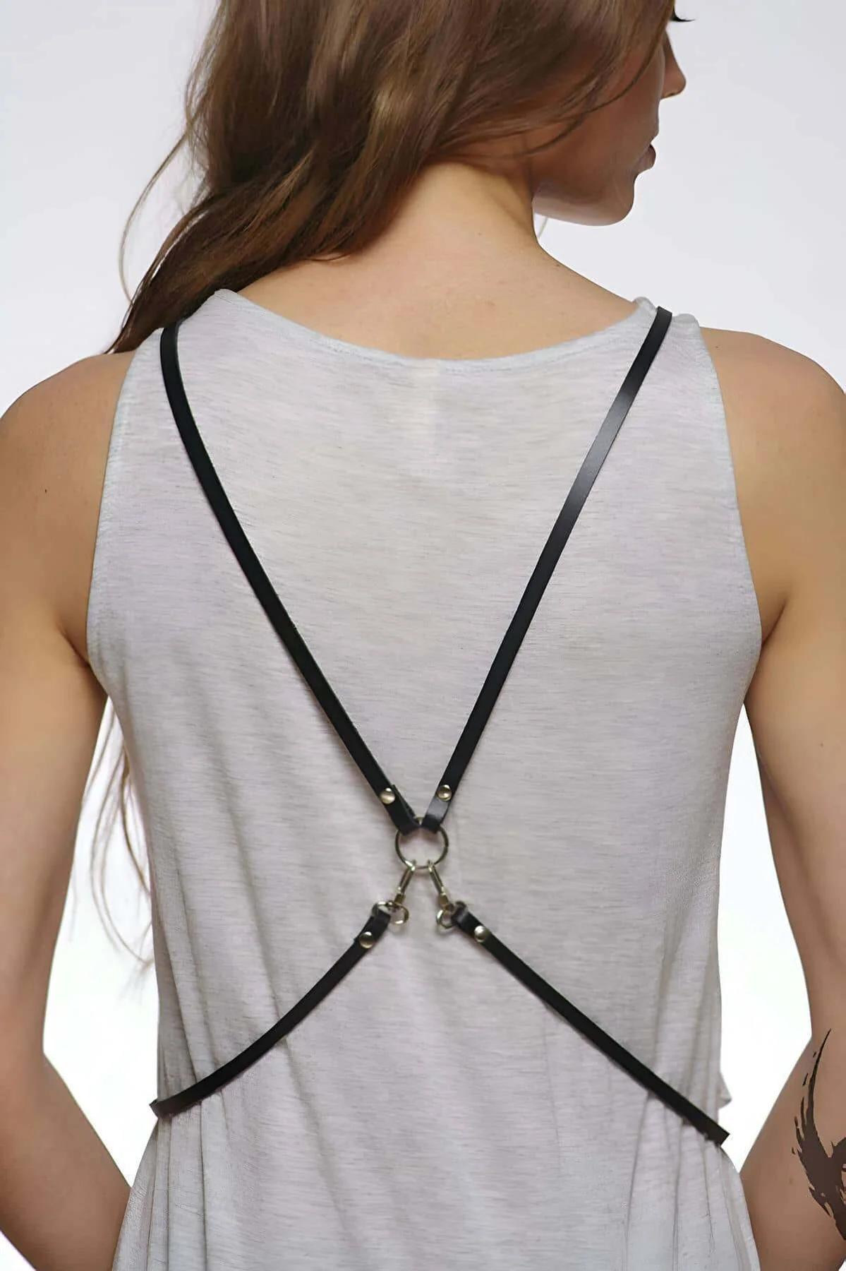 X-Back Faux Leather Body Harness with O-Ring