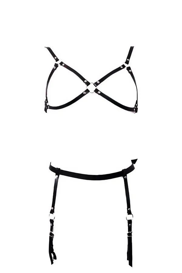 Harness Bra and Garter Belt Set with O-Rings