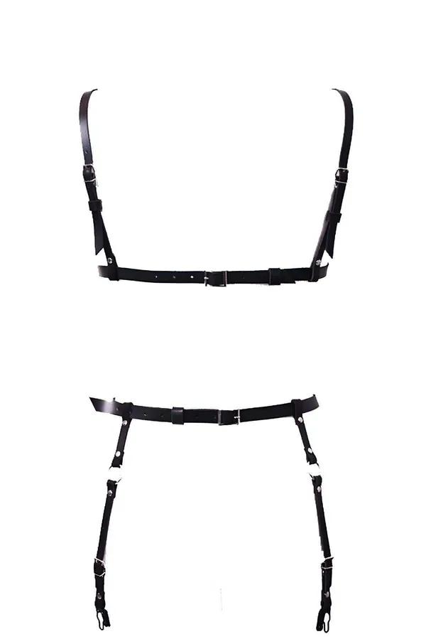 Faux Leather Chest Harness & Garter Belt Set