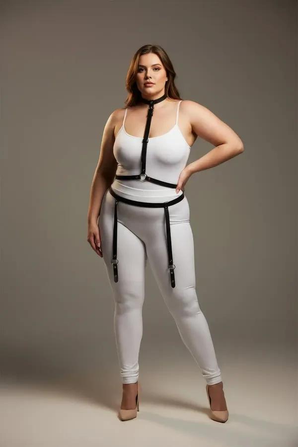 Full Body Harness with Choker, Waist Belt & Detachable Garter Straps
