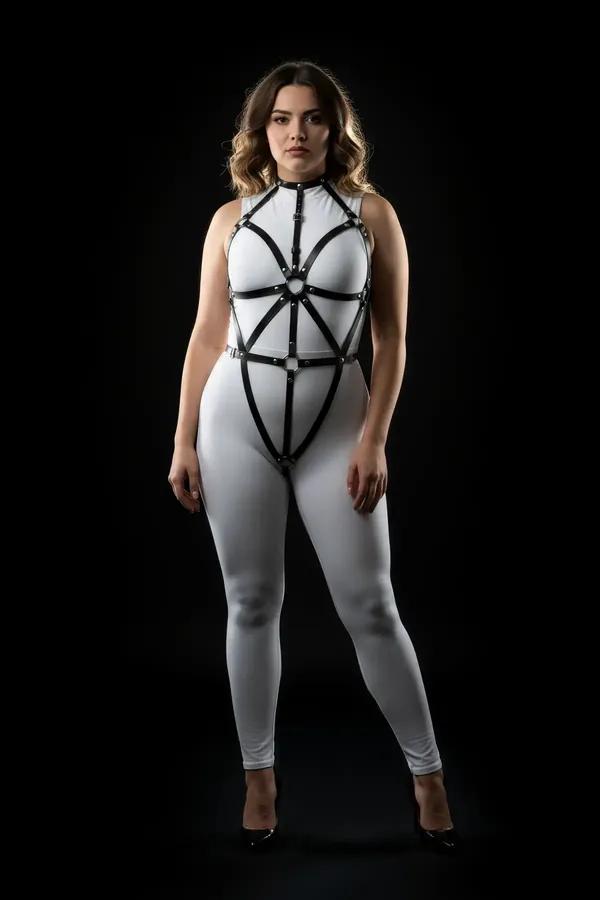 Black Faux Leather Full Body Harness for Women – Adjustable Plus Size