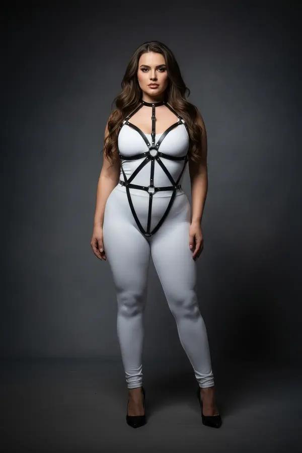 Black Faux Leather Full Body Harness for Women – Adjustable Plus Size