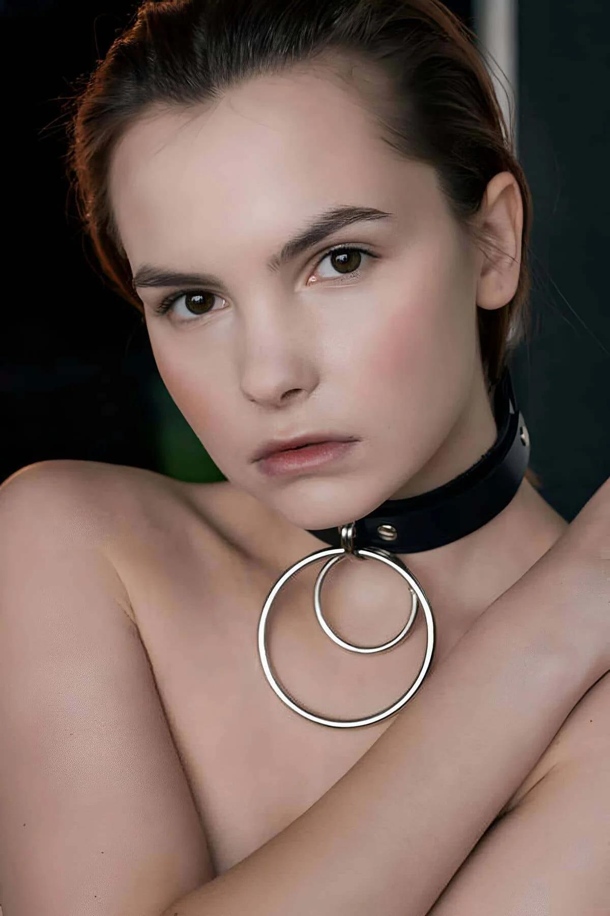 Faux Leather Choker Collar with Interlocking O-Rings